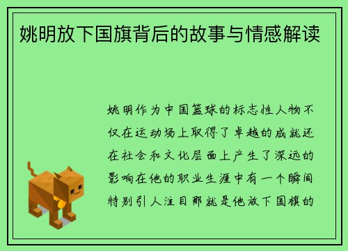 姚明放下国旗背后的故事与情感解读